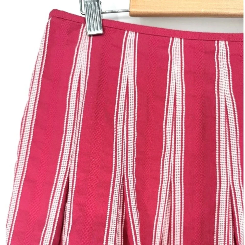 Talbots Womens Red White Striped‎ Pleated Cotton Skirt Embroidery Preppy Twee 6